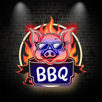 Wild Hog Barbecue Feast: neon signs A Tasty Time Under the Circular Lights