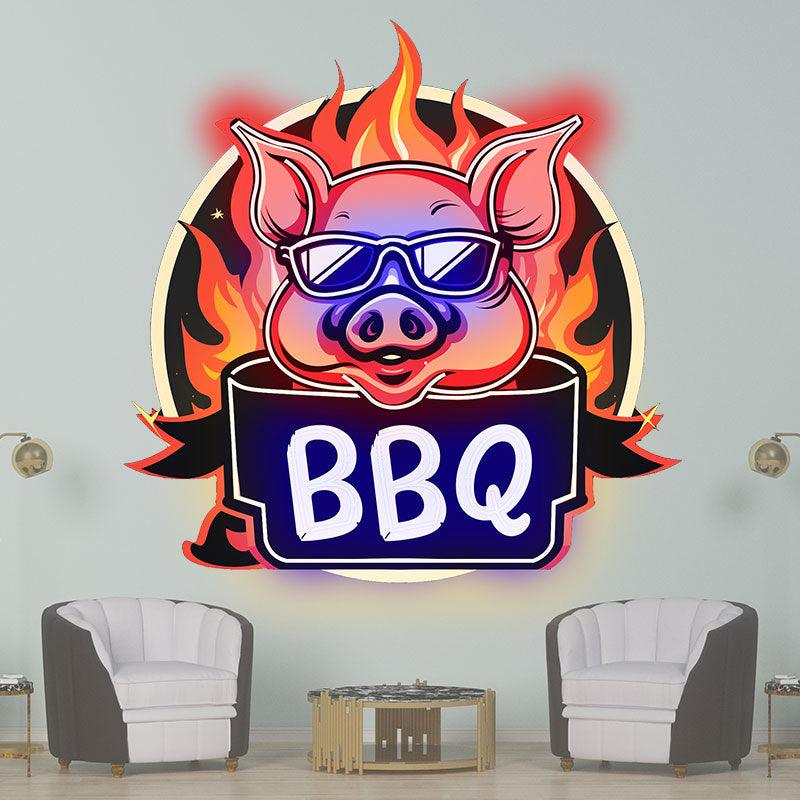 Wild Hog Barbecue Feast: neon signs A Tasty Time Under the Circular Lights