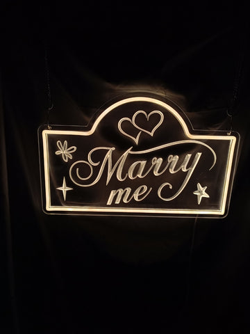3D embossed neon sign, acrylic light guide plate, Valentine's Day, marriage proposal, marry me, customizable content and pattern