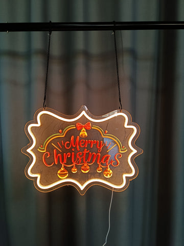 3D embossed neon sign, acrylic light guide, Christmas, bell, customizable content and pattern