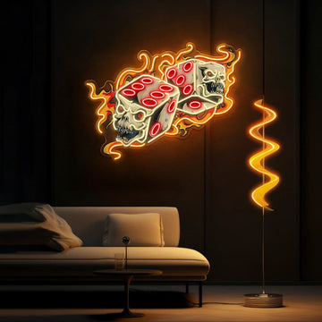 Deadly Dices: Skull On Fire Neon Sign Light Artwork