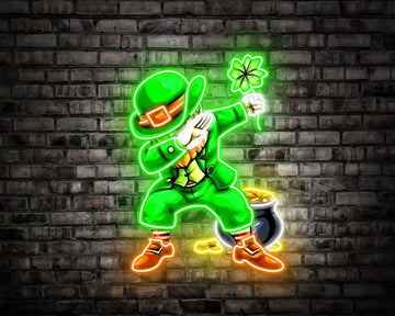 Patrick's Day Goblin Do A Dab and Hold A Four Leaf Clover Led Neon Sign Acrylic Artwork