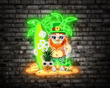 Patrick's Day Goblin With Surfboard And Pineapple Led Neon Sign  Acrylic Artwor