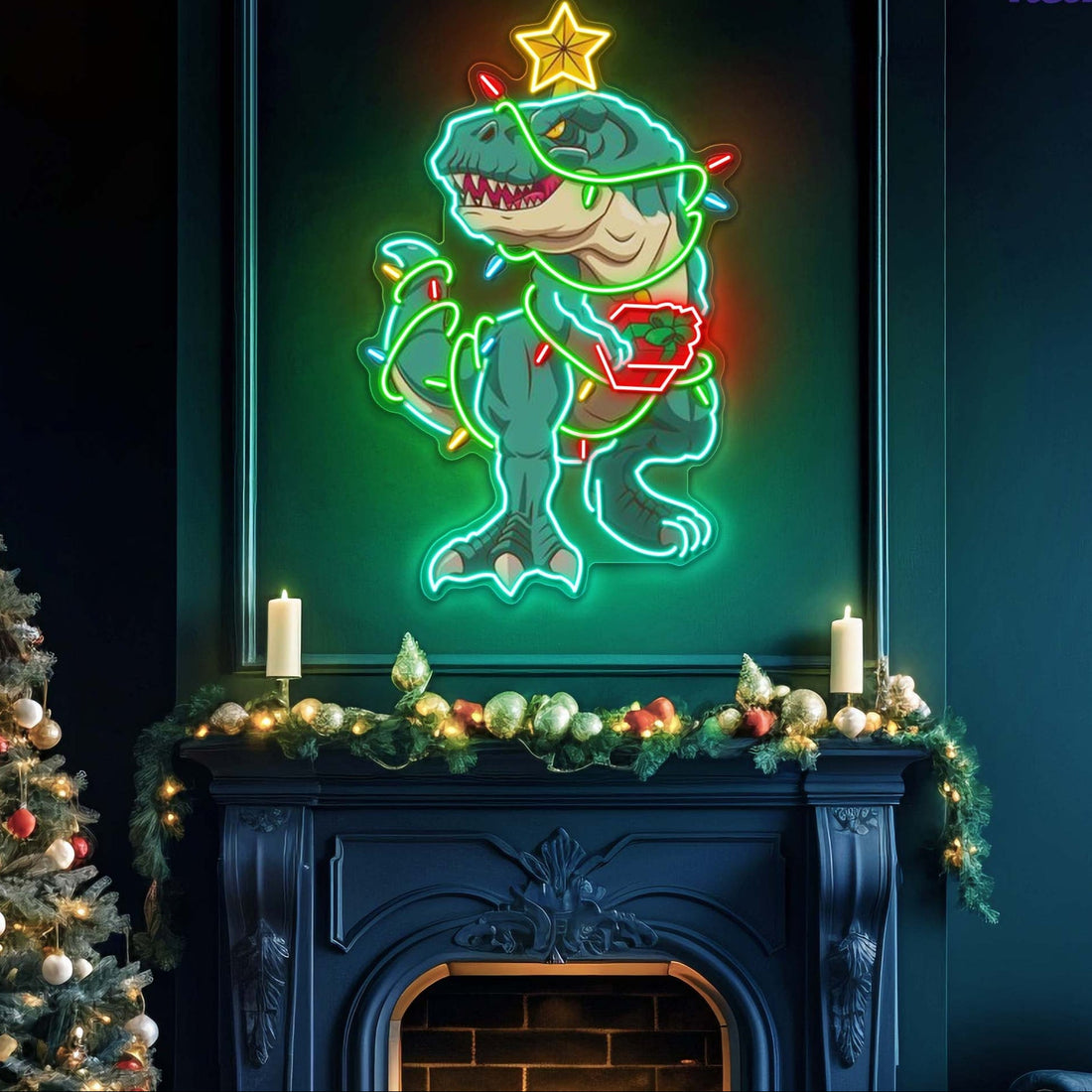 Merry Rex-mas Neon Sign Lights Artwork
