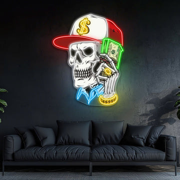 Skull & Dollar Dreams Neon Sign Light Artwork