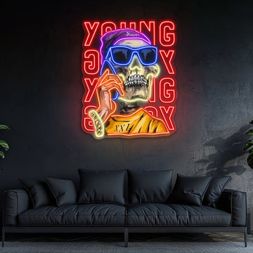 Young Skull Calling Phone Neon Sign Light Artwork