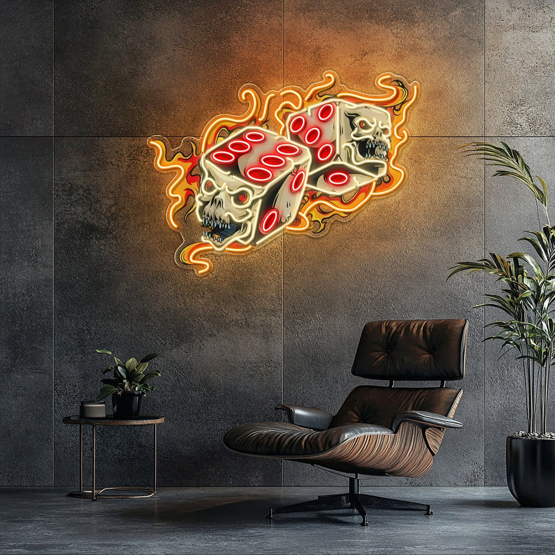 Deadly Dices: Skull On Fire Neon Sign Light Artwork