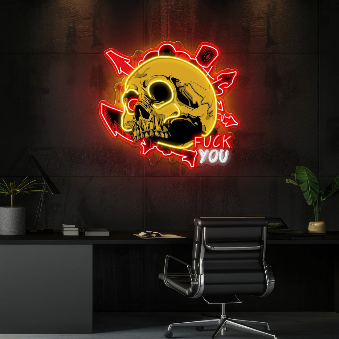 Dirty Skull With Graffity Neon Sign Light Artwork