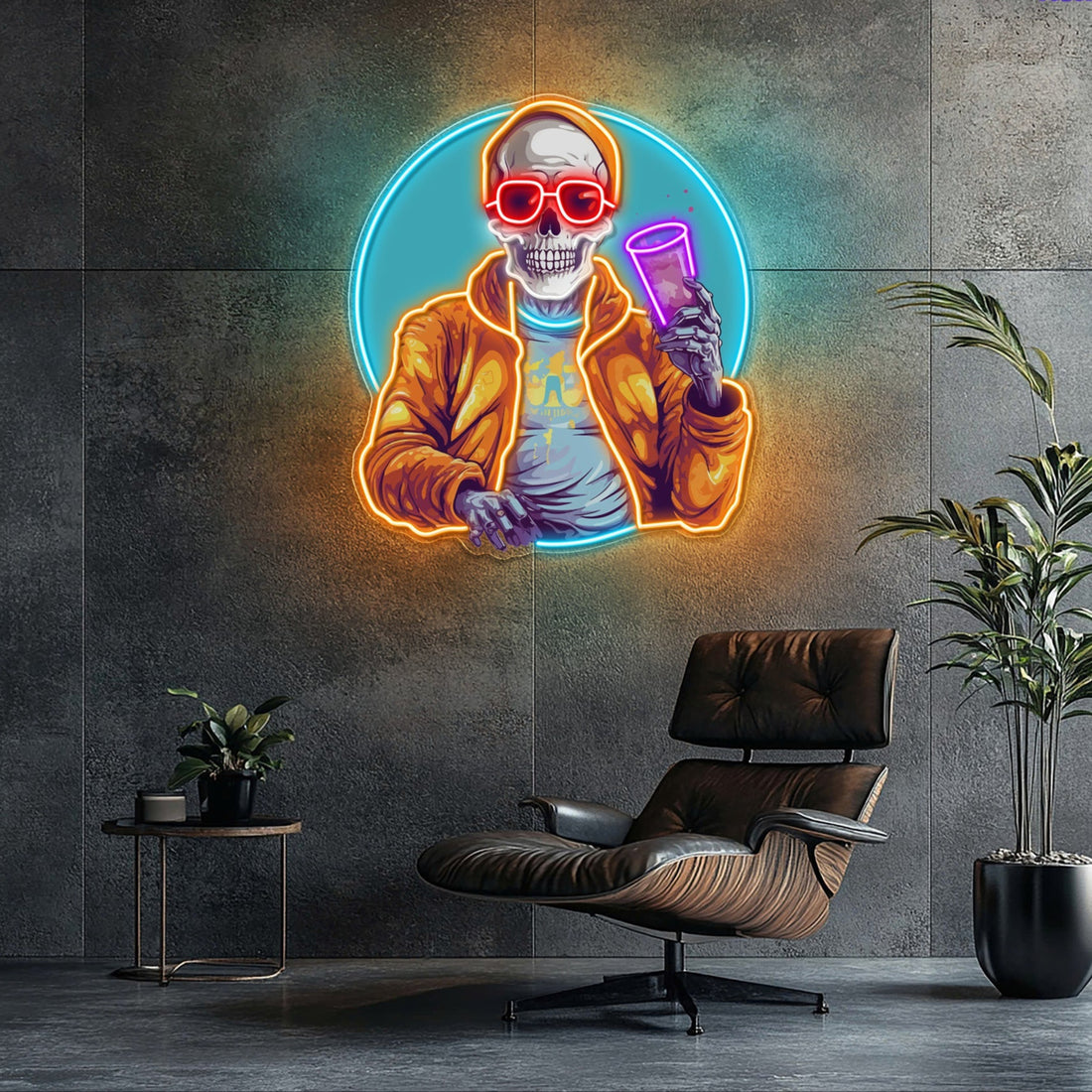 Drunken Skull Holding Beer Cup Neon Sign Light Artwork