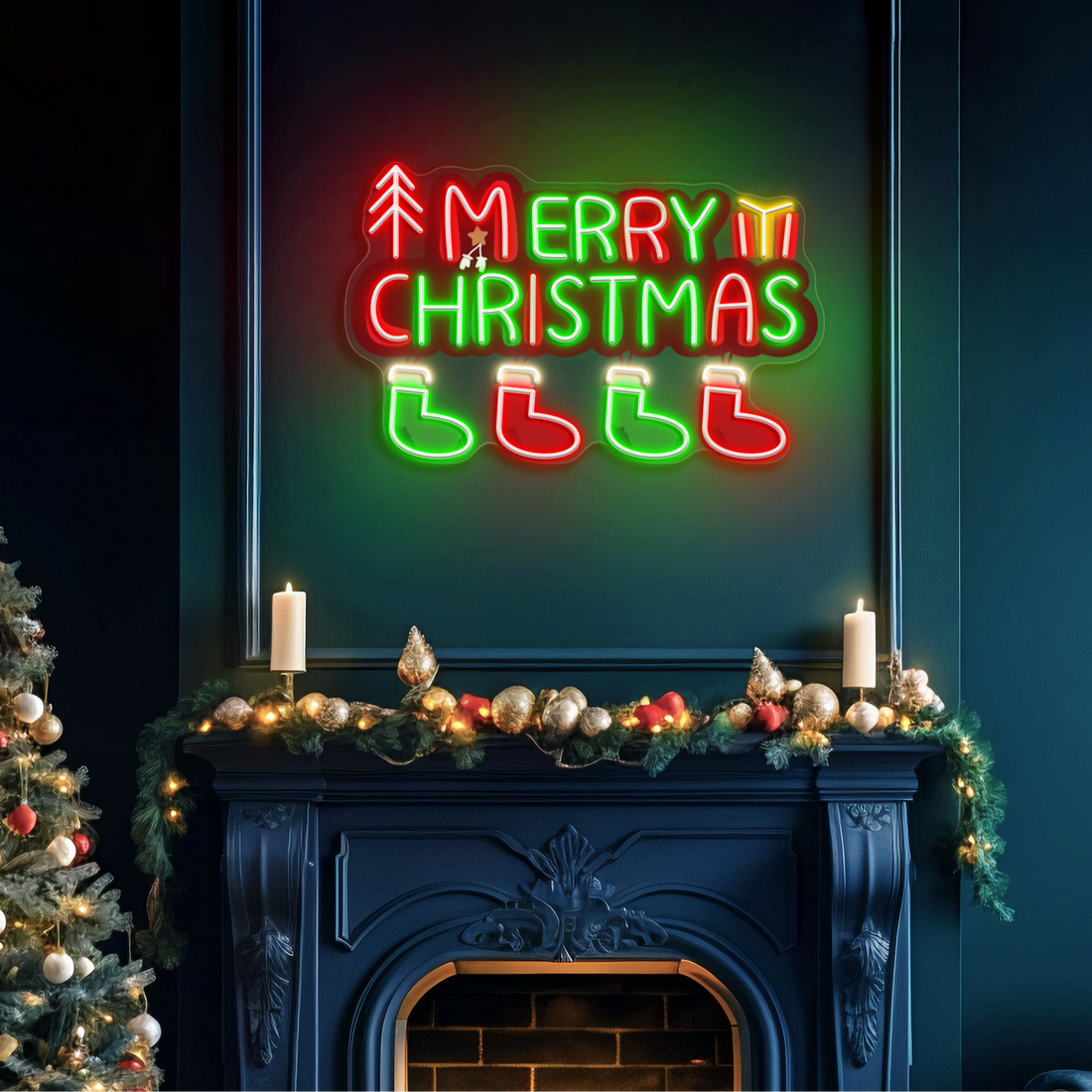 Christmas Stockings in Neon: A Bright Holiday Wish Neon Sign Light Artwork