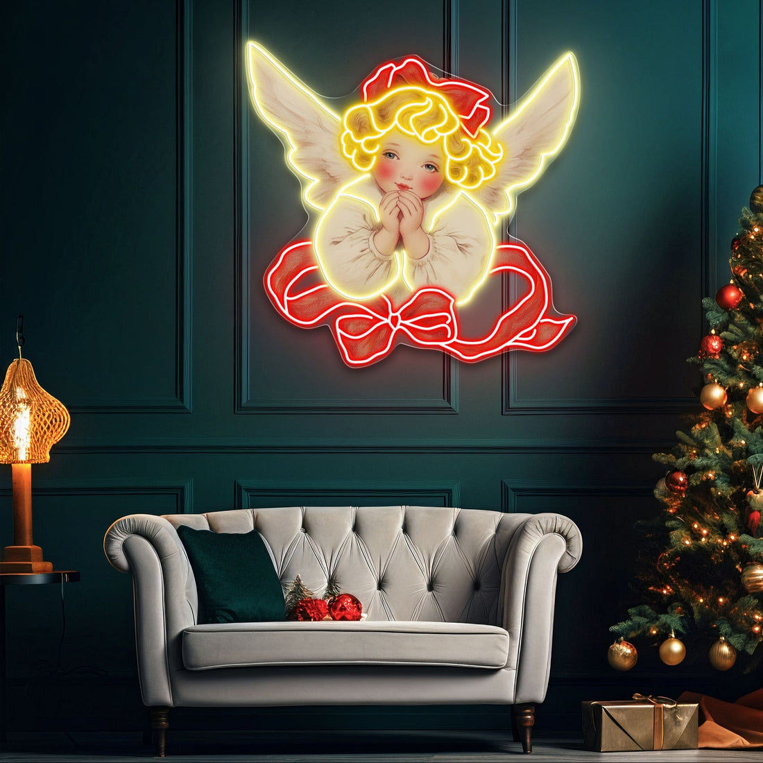 Angelic Blessings for a Peaceful Christmas Neon Sign Light Artwork