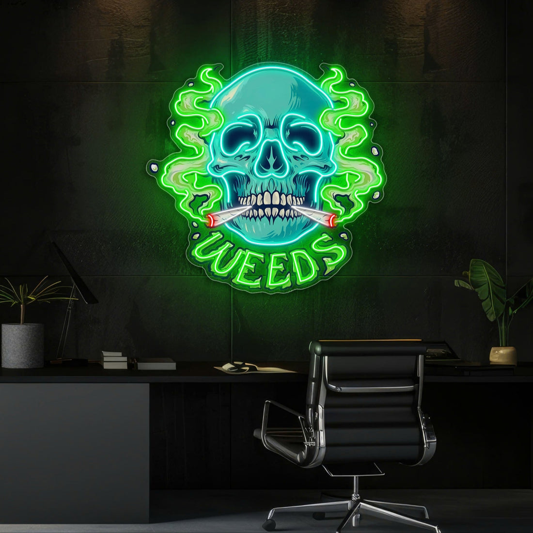 Skull & Smoke: A Blazing Vision Neon Sign Light Artwork