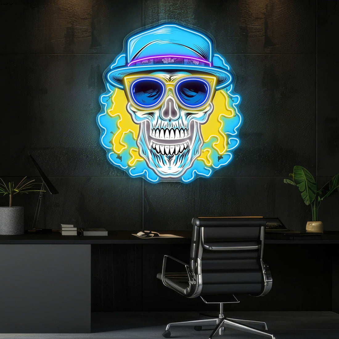 Death's Vacation: Skulls in Paradise Neon Sign Light Artwork