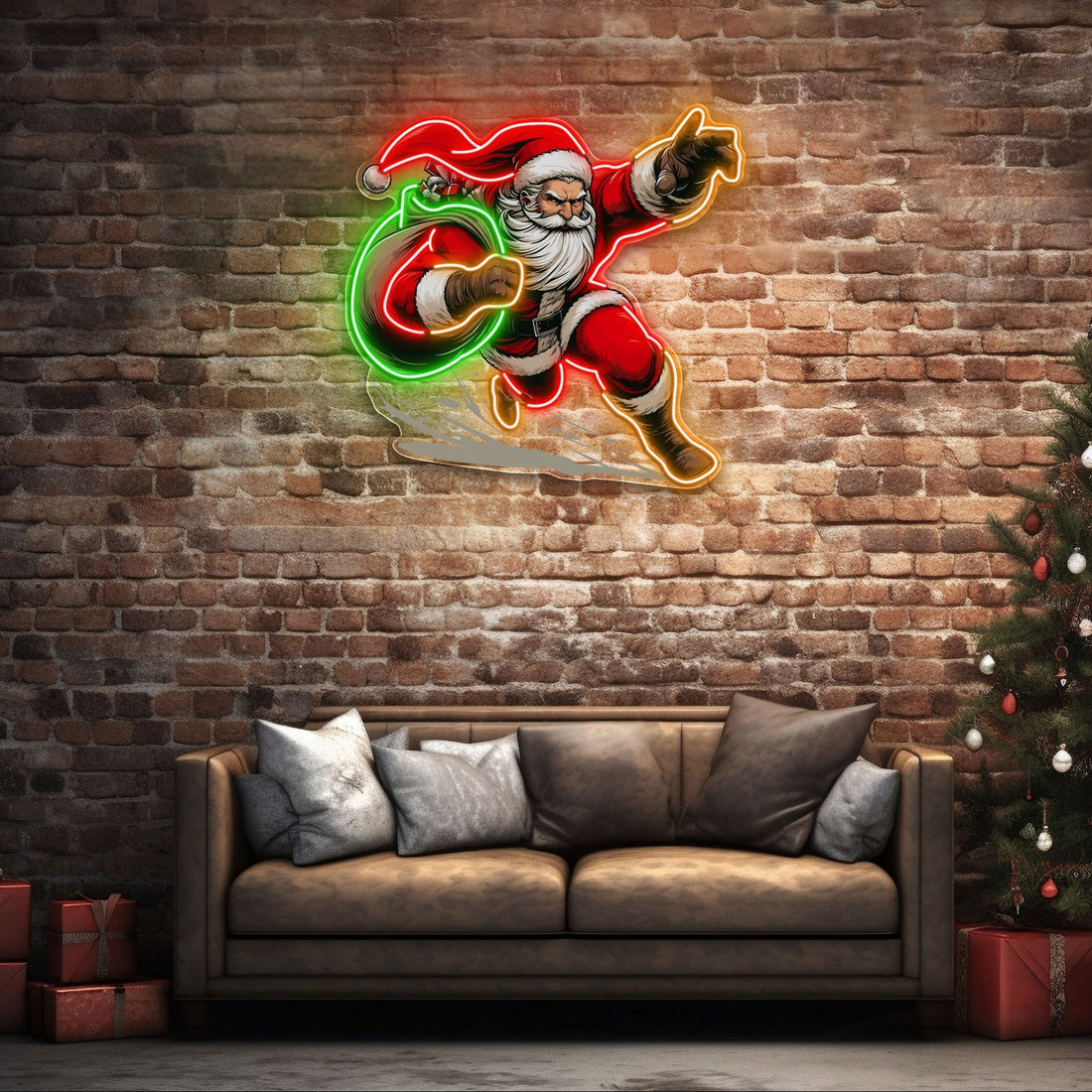 Rushing Claus: Christmas Countdown Neon Sign Light Artwork
