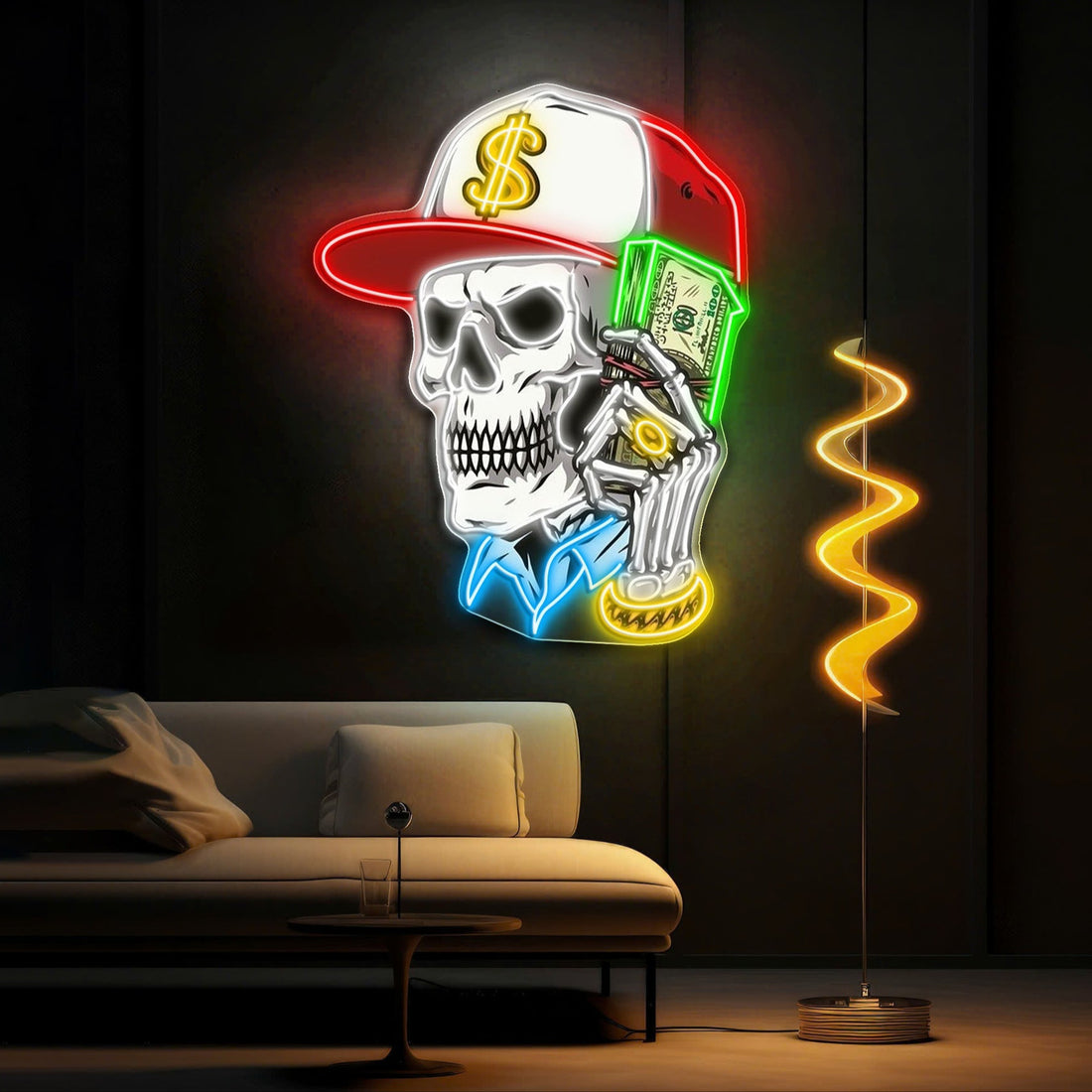 Skull & Dollar Dreams Neon Sign Light Artwork