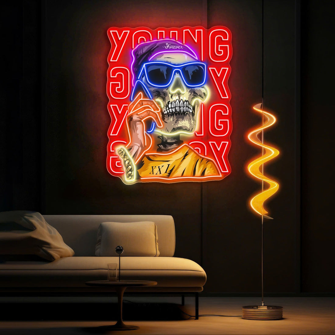 Young Skull Calling Phone Neon Sign Light Artwork