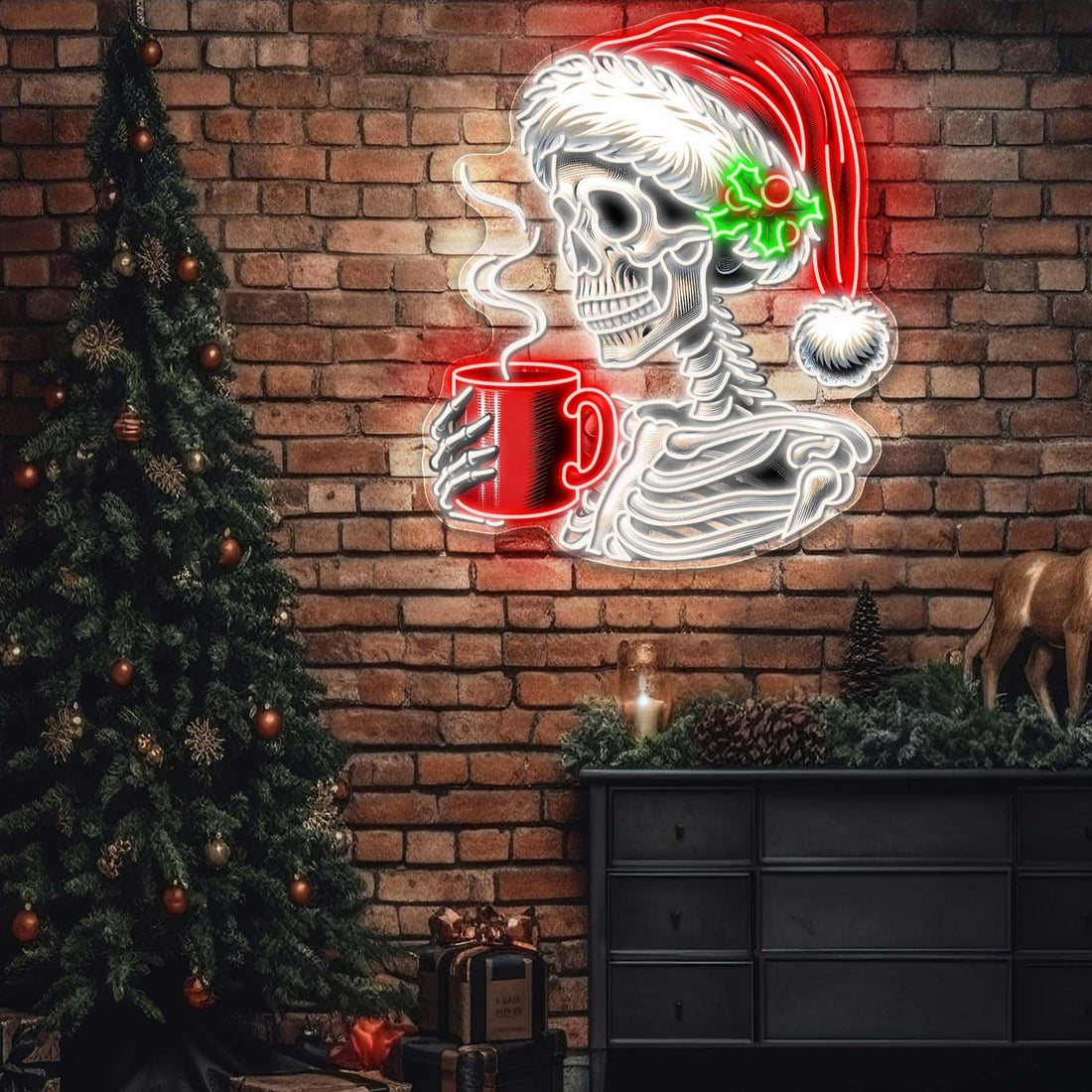 Skull & Sip: Christmas Chill Neon Sign Light Artwork