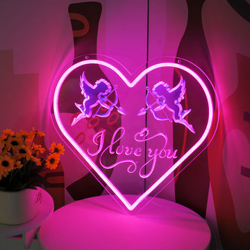 3D embossed neon sign, acrylic light guide plate, Valentine's Day, marriage proposal, Cupid, customizable content and pattern