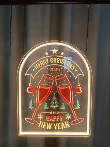 3D embossed neon sign, acrylic light guide plate, Happy New Year, Christmas, customizable content and pattern