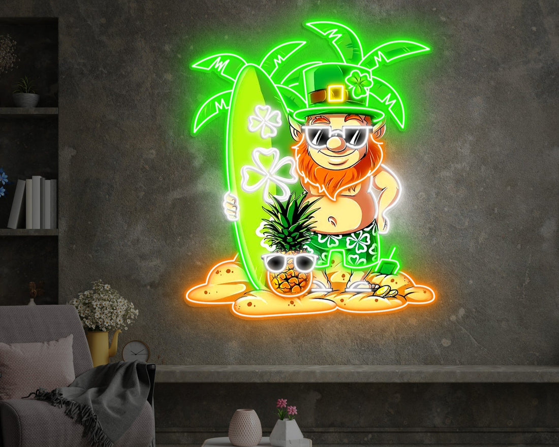 Patrick's Day Goblin With Surfboard And Pineapple Led Neon Sign  Acrylic Artwor