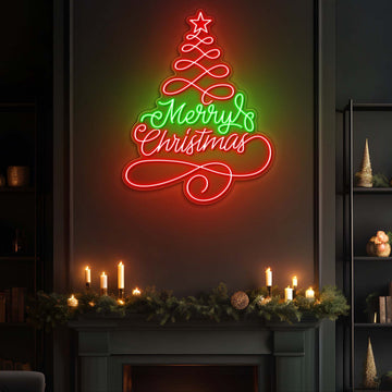 Santa's Glow: A Textual Christmas Tree Neon Sign Light Artwork