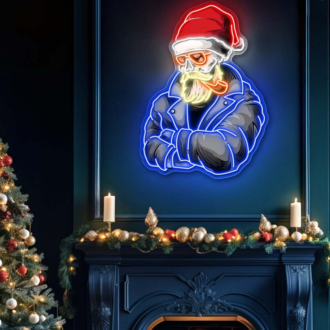 Smoking Santa's Shadow Neon Sign Light Artwork