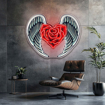 Winged Roses, Heartfelt Love Best Gift for Valentine Neon Sign Artwork