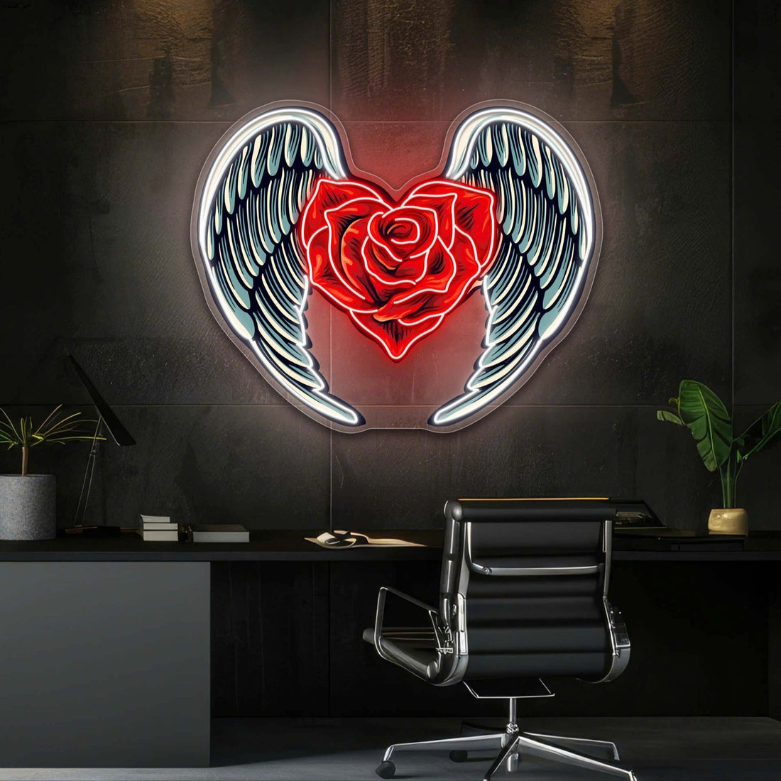Winged Roses, Heartfelt Love Best Gift for Valentine Neon Sign Artwork