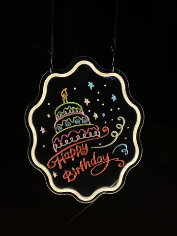 3D embossed neon sign, acrylic light guide plate, Happy Birthday, customizable content and pattern