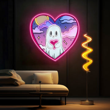Floating Hearts, Ghostly Love Neon Sign Light Artwork