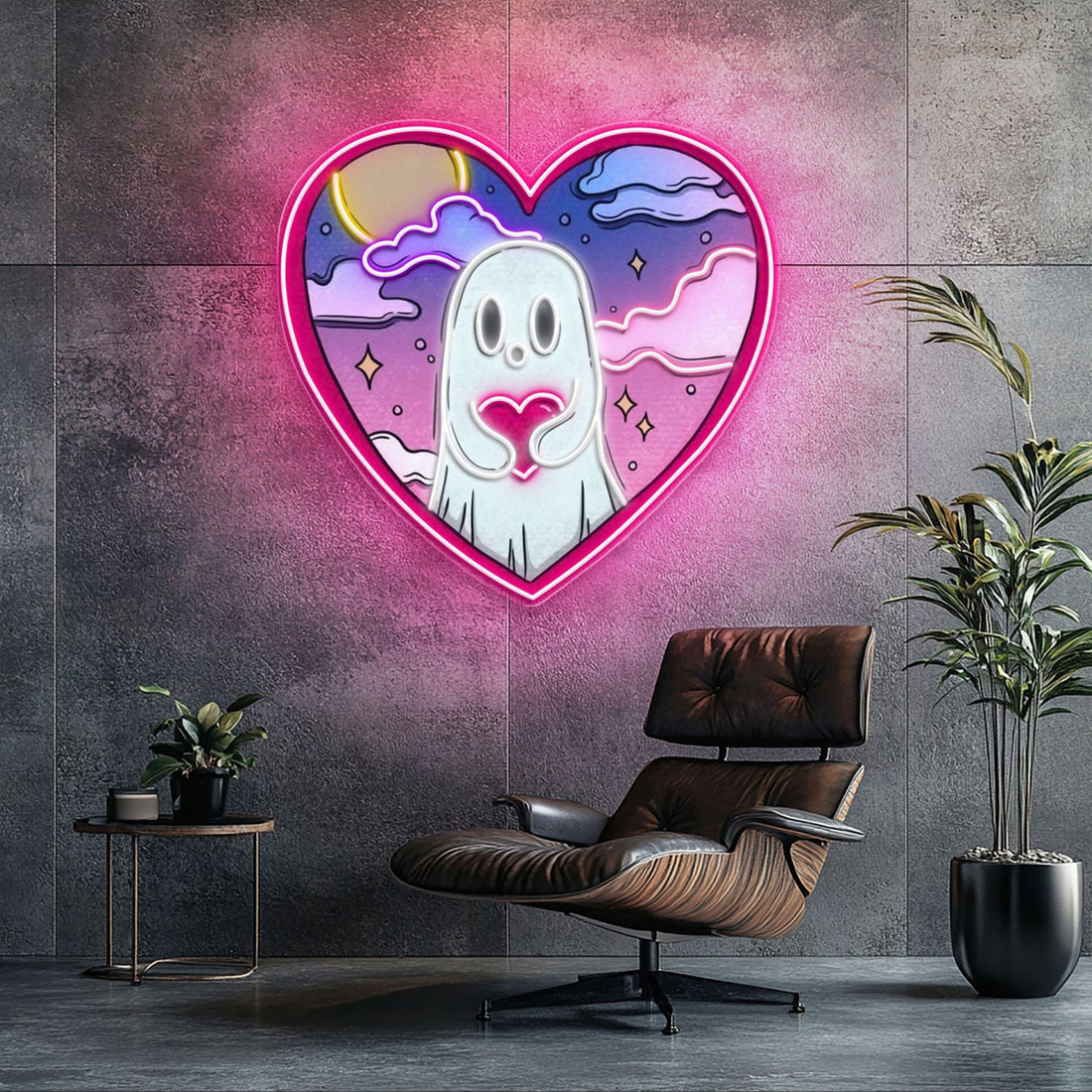Floating Hearts, Ghostly Love Neon Sign Light Artwork