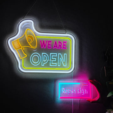 3D embossed neon signs, acrylic light guide plates, OPEN series signage, customizable content and patterns