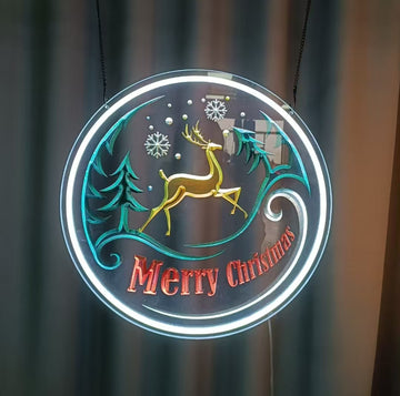 Christmas, embossed neon sign, acrylic light guide plate, elk neon sign
