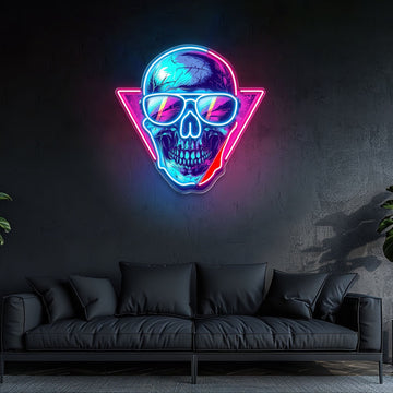 Cool Skull Wearing Glasses Color Pop Neon Sign Light Artwork