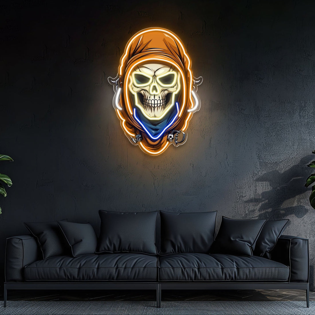 Mysterious Skull Wearing Cloak Neon Sign Light Artwork