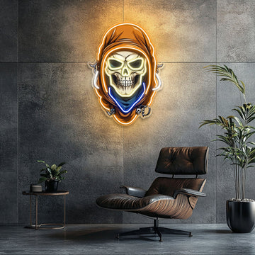 Mysterious Skull Wearing Cloak Neon Sign Light Artwork