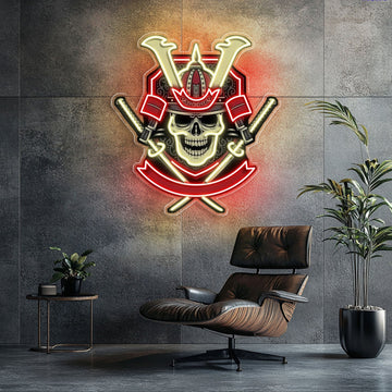 Japanese Samurai Skull Holding Katana Sword Neon Sign Light Artwork