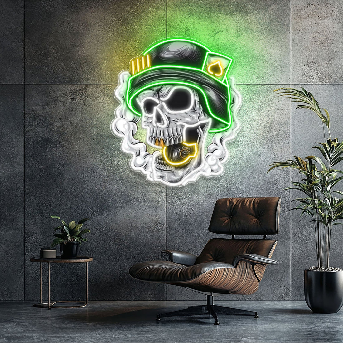 Cool Skull Wearing Helmet With Smoke and Bomb Neon Sign Light Artwork