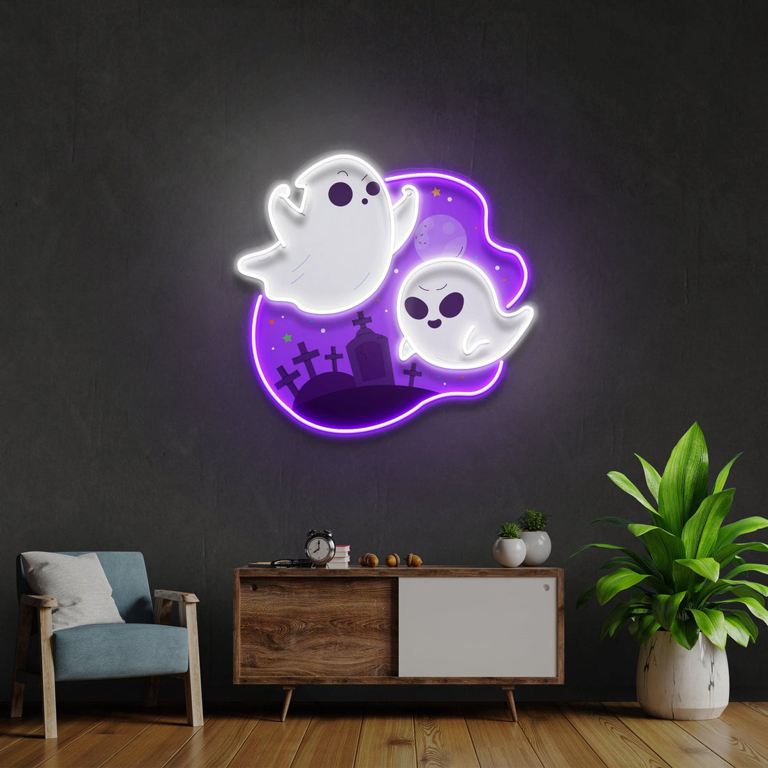 Cute Ghost Halloween Day Artwork Led Neon Sign Light