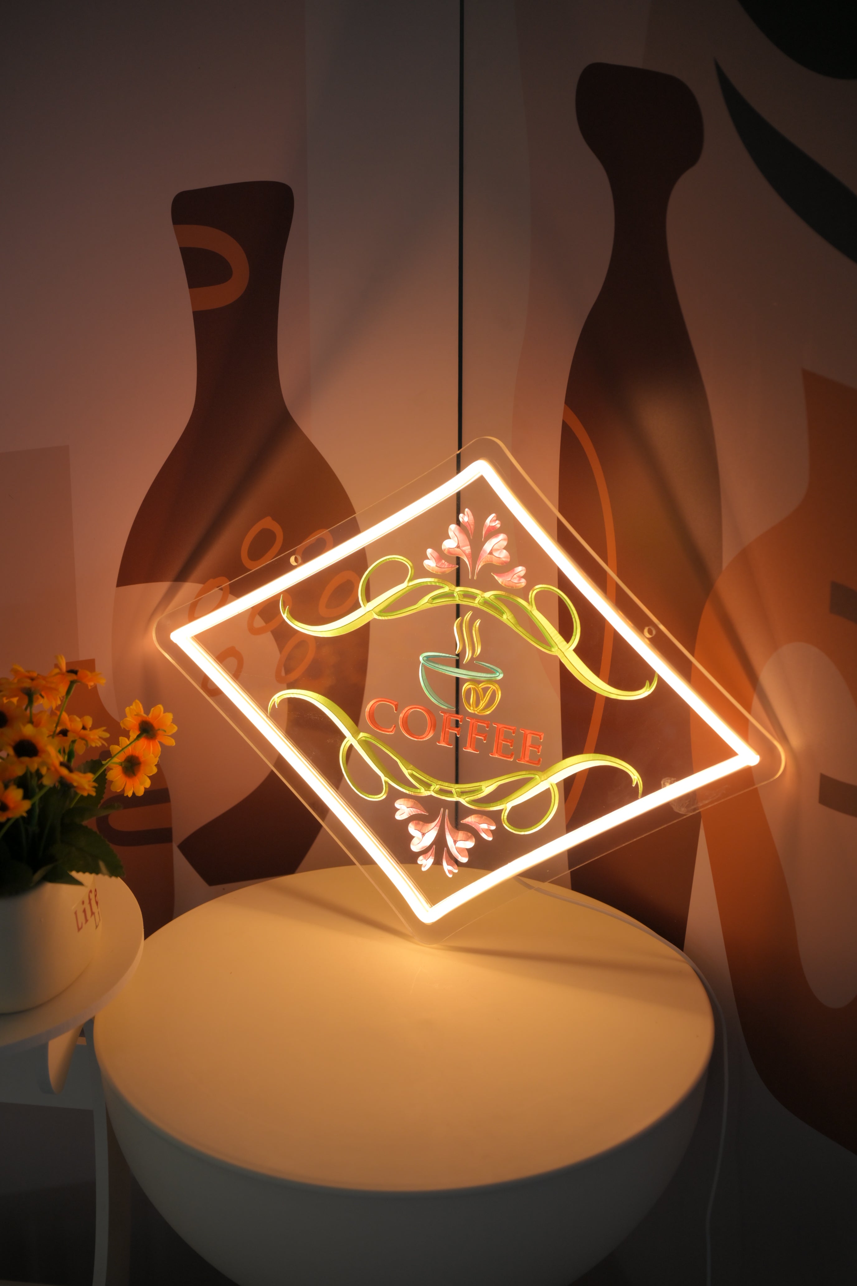 3D embossed neon lights, acrylic light guide plates, coffee signs, log
