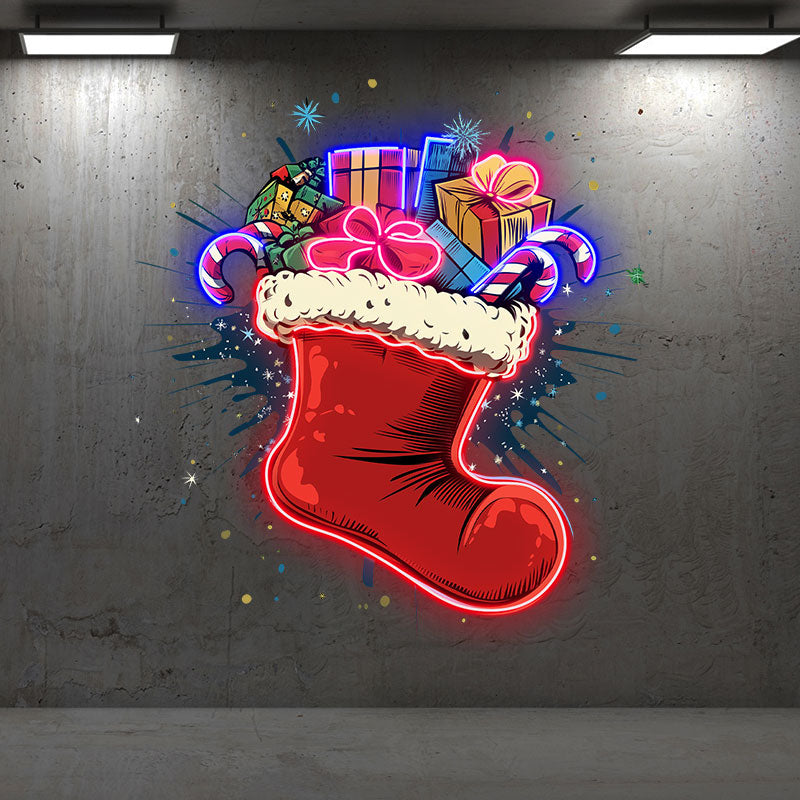 Christmas Gifts Sock Custom LED Neon Sign, Christmas Stocking Led Lights, LED Neon Acrylic Signs for Christmas Decor, Xmas Gifts
