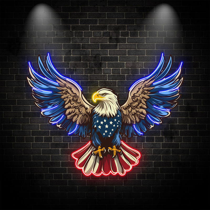 American Eagle Neon Light - Patriotic Wall Decor LED Sign, Stars & Stripes Design, Ideal for Living Room, Office or Man Cave