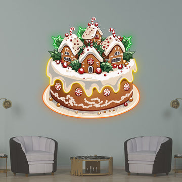 Christmas Little Houses Cake Neon Sign, Creative Wall Hanging Neon Light, Whimsical Christmas Decor Light Full Of Ritual
