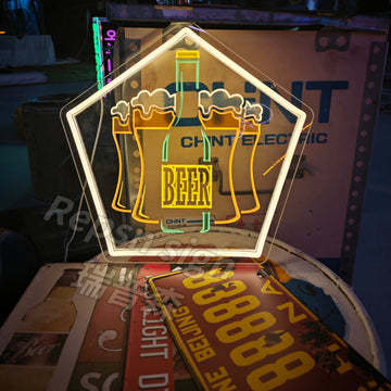 3D embossed neon sign, acrylic light guide plate, bar sign, BEER, customizable content and pattern