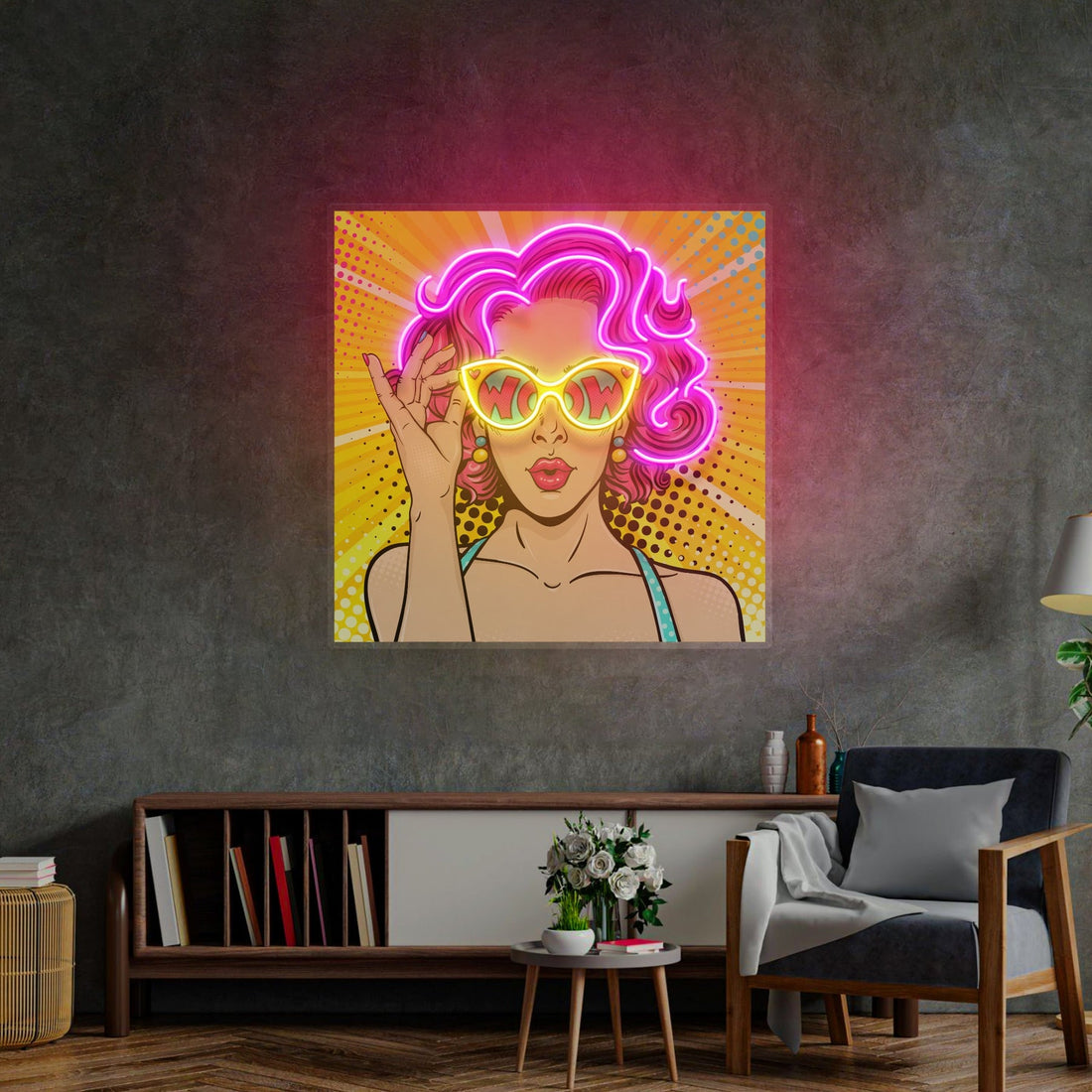 Wow Lady Pop Art Led Neon Sign  Acrylic Artwork