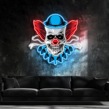 Twisted Laughter: Neon Skull & Clown Neon Sign Light Artwork