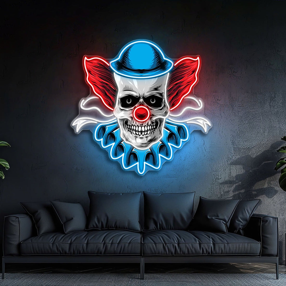 Twisted Laughter: Neon Skull & Clown Neon Sign Light Artwork