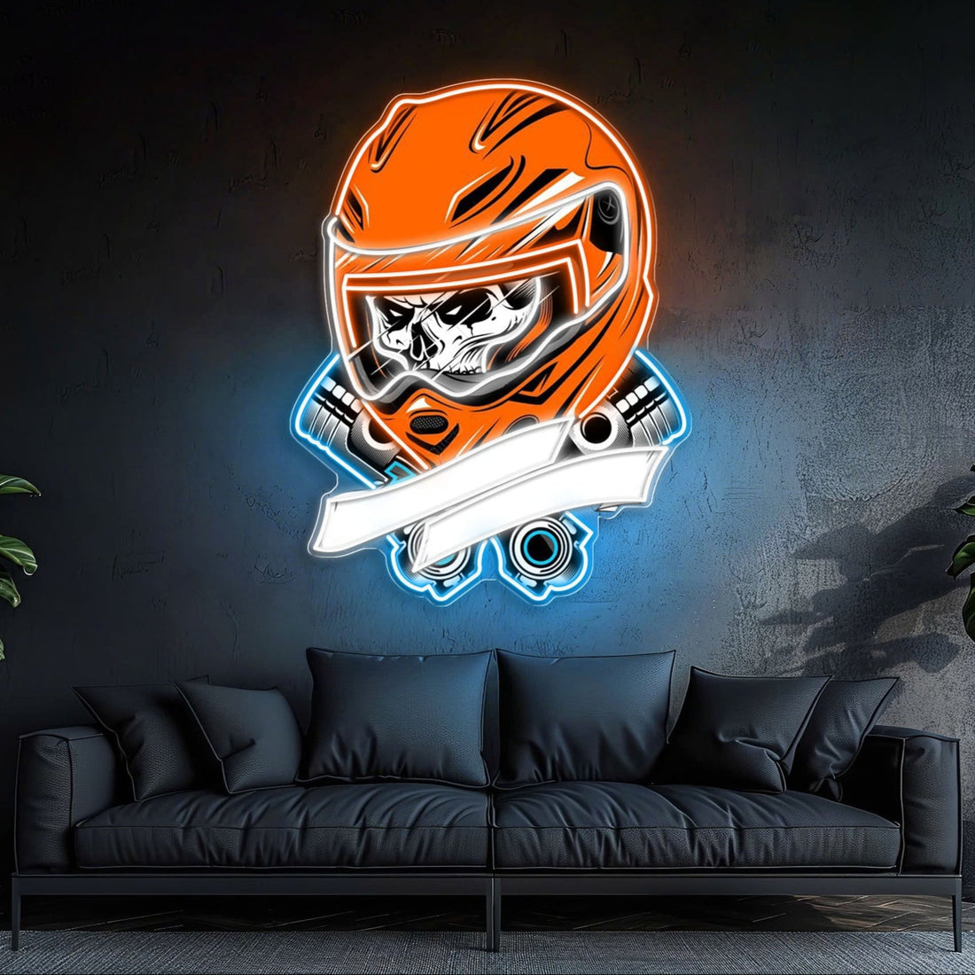 Gearhead’s Graveyard: Skull & Repair Neon Sign Light Artwork